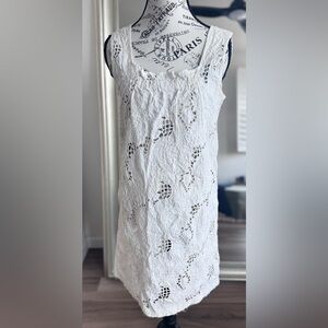 organic john patrick sleeveless lace sheath dress white *flaws
